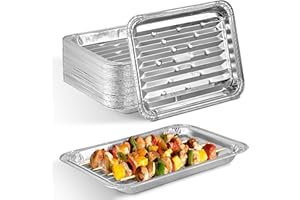STOCK YOUR HOME Aluminum Broiler Pans (10 Pack) - Disposable Pans Great for Outdoor BBQ Grill, Oven, Broiling, Cooking, Serving Food - Durable Aluminum Sheet Pans with Ribbed Bottom Surface - 13" x 9"