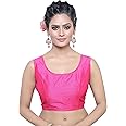 Madhu Fashion Womens Poly Raw Silk Sleeveless Stitched Saree Blouse