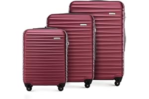 WITTCHEN Valise de Voyage Bagage à Main Valise Cabine Valise Rigide en ABS avec 4 roulettes pivotantes Serrure à Combinaison Poignée télescopique Groove Line Set de 3 Valises Bourgogne