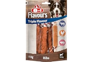 8in1 Triple Flavour Costolette, per cani di tutte le taglie, di pelle suina e bovina masticabile & petto di pollo, 5 pz.