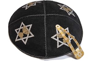 JL KIPPHA'S 16 cm cuero judío negro Kipa Kippah Yarmulke Synagogue Star Of David Design