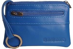 BAWAKO portachiavi grande 2 scomparti con cerniera vera pelle, bel portachiavi per donna uomo bambino, tasca chiave portafoglio piccolo compatto fatto a mano