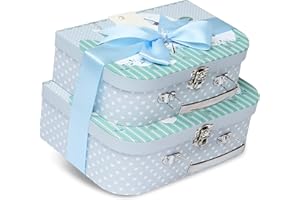 BABY BOX SHOP Scatola Nascita e Baby Shower - Set di Due Scatole Porta Oggetti Neonato da Riempire - Idea Dono Maschietto con Nastro in Raso Blu ed Etichetta - Kit Benvenuto Bimbo
