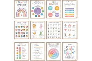 BEAWART 9 Poster mit beruhigender Ecke, Klassenzimmer, psychische Gesundheit, Therapie, Bürodekoration, Calm Down Corner Coping Skills Wandkunst für Kinder, für Kinder, pädagogische Poster für Klassenzimmer