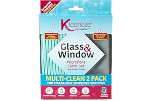 Kleeneze KL071170EU Glass & Window Lot de 2 Chiffons d'Époussetage et de Nettoyage en Microfibre, 35 x 35 cm, Lavable et Réutilisable, Super Absorbant - Pour Fenêtres, Miroirs, Voitures, Verres