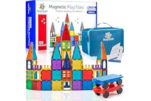 SUNNY AUNTIE Magnetic Tiles 125 PCS (XL SET), Magnetic Tiles for Kids, Toy for 3 4 5 6 7 8 Year Old Boys & Girls, Large Building Set, Great Gift for Kids Aged 3-8, Gift Box, + Bonus Zippered Carrying CASE
