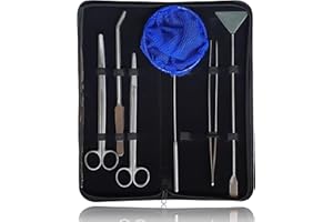 Sunglow Set de cuidado de acuario y terrario, con red, tijeras para plantas, espátula de gravilla y pinzas para plantas, 32 cm de acero inoxidable Aquascaping