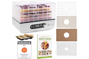 ‎NUTRILOVERS NUTRI-DRY Dörrautomat Obsttrockner Dörrgerät - Dörrapparat mit Timer inkl. Dörrfolie, Zubehör & Rezeptbuch - Dörren Trocknen von Obst, Gemüse, Fleisch, Fisch, Kräuter mit Dörrfolien, BPA-frei
