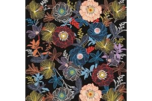 ICYEHAO Carta da Parati Fiori Colorata, 44 x 300 cm Carta da Parati Floreale Blu Arancione Gialla Nera Fiori Foglie Piante Multicolor Boho Pellicola Adesiva per Mobili,Camera da Letto,Soggiorno,Bagno,Cucina