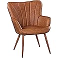 Yaheetech Modern Tub Chair, PU Leather Living Room Armchair, Side Vanity Chair with Curved High Back and Thick Soft Padded Seat for Bedroom Makeup Reading Nook, Retro Brown