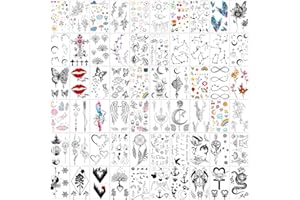 Yazhiji 60 feuilles minuscule étanche tatouage temporaire lune étoiles constellations musique boussole ancre mots lignes fleurs pour enfants adultes hommes et femmes