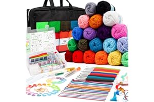 ‎INSCRAFT Inscraft Häkelwolle Set, 20 Farben 105 Stück Häkelgarn Set mit 2000yd Strickgarn, Nädeln, Zubehör usw. Häkelset für Kinder, Erwachsene, Anfänger, Acrylwolle zum Häkeln & Stricken