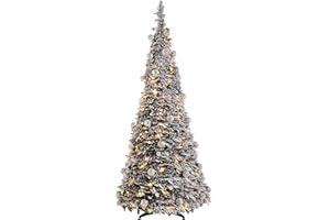 WERCHRISTMAS Pre Decorated Pop-Up Snow Flocked Christmas Tree, 150 Warm White LED