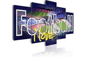 B&D XXL - Tableau décoratif inspirant 100x50 cm - Impression sur toile colorée - Décoration murale pour salon et chambre - Cadre en Bois - Vert violet blanc gris - Sport de football i-A-0099-b-o