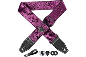 YIKOKO Guitar Strap 2 inch Velvet Guitar Straps with Full Grain Leather End, for Bass Electric and Acoustic Guitars, Free Strap Button, 2 Strap Locks and 4 Guitar Picks