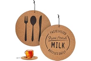 Dessous de Plat Ronds en Liège, Lot de 2, Support de Casserole en Liège, Protection Antidérapante et Résistante à la Chaleur, pour Casseroles, Poêles, Assiettes, 19 cm de Diamètre