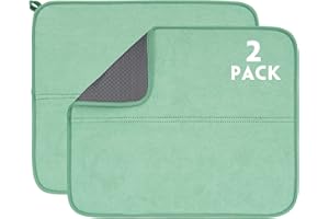 RECYCO Microfiber Dish Drying Mat for Kitchen Counter 44x36cm, 2 Pack, Ultra Absorbent Dish Drainer Rack Pad for Countertop (Green)