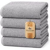 NatureMark Set of 4 Shower Towels &ndash; Soft and Absorbent Towels 100% Cotton, Suitable for Daily Use &ndash; Silver Grey, 70 x 140 cm