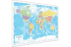 HAMBLI Carte du Monde Murale - Grande Carte Atlas - Art Mural de Voyage - 84 x 60 cm - Cadeau de Classe ou de Géographie