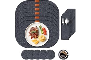 VONSERA Manteles Individuales Lavables y Resistentes al Calor, Manteles Individuales y Posavasos de Fieltro, 6 Manteles de Mesa Lavables, 6 Posavasos de Fieltro y 6 Fundas para Cubiertos
