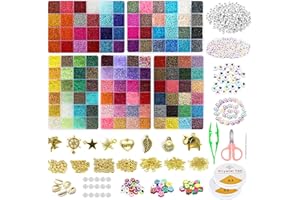 HOOWUDY 120 Farben 55898 Stück Perlen Set für Armbänder, 2mm Perlen zum Auffädeln, Rocailles Perlen Armbänder Selber Machen Set mit 300Pcs Buchstaben Perlen&Anhänger für DIY Armband Schmuck Ohrring Halskette