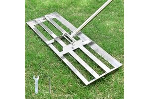 Plutohiker Lawn Leveling Rake, 7FT, 28 X 10IN Heavy Duty Effort Saving Levelawn Tool, Stainless Steel Handle Lawn Leveler for Courtyard Garden Golf Course, Ease Level Lawn Surfaces