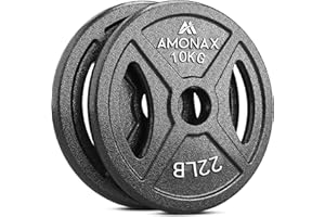 Amonax Set Di Dischi Pesi, Pesi Ghisa Dischi Palestra Da 2,5kg, 5kg, 10kg per Barre Olimpiche Da 25 Mm / 50mm, Pesi per Bilanciere per Sollevamento E Hip Thrust, Dischi per La Tua Palestra Domestica