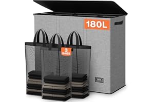 SOLEDI 180L Laundry Basket 3 Section, Extra Large Laundry Hamper with Lid, Dirty Clothes Hamper with Sturdy Handle, Large Laundry Basket Organizer for Laundry Room, Bedroom, Hampers for Laundry
