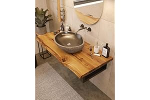 ‎BESTLOFT.DE BestLoft Waschtischplatte Holz (Länge: 60 cm/Breite: 40-45 cm) Waschtisch Holz Eichenbrett Massiv 40 mm dick Tischplatte Baumkante Waschplätze rustikale Waschtischkonsole Massivholzplatte