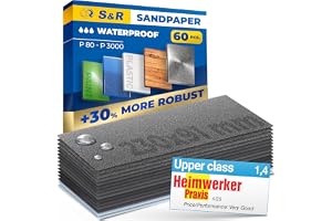 S&R Vattentätt Sandpappersset 60 delar, sliparksset, sandpapper, för torrpolering och våtpolering, kiselkarbidkorn, 15 korn P