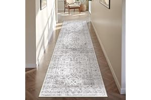 ‎PURECOZY PureCozy Teppich Grau Läufer Flur 60x240cm Waschbar Vintage KüChenläUfer Schlafzimmer Wohnzimmer Teppiche Kurzflor Weich rutschfest Bettvorleger Teppichläufer Esszimmer Carpet