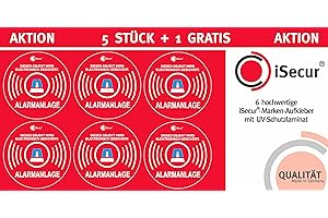 EASYDRUCK24DE 'Lot de 5 autocollants "alarme, isecur®, alarmgesichert, diamètre 40 mm, ART. Hin _ 089 _ 40 mm _, Remarque sur d'alarme, extérieure pour fenêtres, maison, voiture, camion, engins de construction
