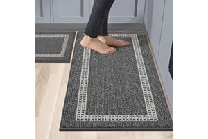 ‎COSY HOMEER COSY HOMEER Küchenläufer 2 Stück, Küchenteppich Waschbar rutschfest, Küchenmatten, Teppich Läufer Maschinenwaschbar für Küche (50 x 75 cm + 50 x 120 cm, Schwarz Quadrat)