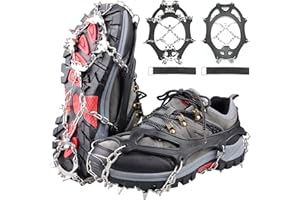 PISCORUSH 24 Zähne Steigeisen Ice Klampen Traktion Edelstahl Spikes Steigeisen Stiefel Ketten Frauen Männer Kinder für Wanderschuhe für Schuhe Winter Walking Wandern Bergsteigen