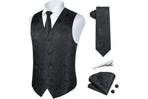 Rithern Gilet Uomo Elegante Paisley Panciotto Uomo Jacquard Cravatta Taschino Set con Gemelli e Fermacravatta Gilet da Abito Per Nozze Festa Gilet
