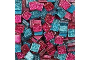 ANKTILY Bunte Glasmosaikfliesen,Bulk-Quadrat Mosaiksteine Glitzerkristall Glasstücke,Glasfliesen Glassteine für Basteln, Haus Deko, 200g, 1 x 1 cm(Himbeere)