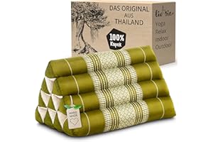 ‎LIVASIA livasia Rückenstützkissen mit Muster, Dreieckskissen für den Garten, Keilkissen mit Kapok, vegan und handgefertigt, Meditationskissen 30x50x29cm (Grün)
