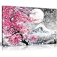 Pink Black & White Oil Painting Japanese Cherry Blossom Landscape Canvas Wall Art Picture Print (24x16)
