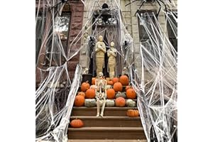 PBWZF Spinnennetz Halloween Deko (180g Spinnenweben + 50 Spinnen), Elastisch & Leichte Spinnweben Halloween Deko Spinnennetz für Halloween Dekoration zum Party Türen Fenster und Vorgarten