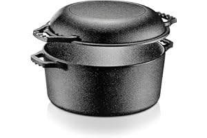 Nutrichef Multi-Cuiseur en Fonte-Cocotte Fonte-Marmite Induction- Casserole Double Pré-Assaisonnée Antiadhésive avec Couvercle et Poignée -Marmite-Ustensiles de Cuisson pour Four, Cuisinière et Gril