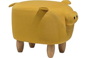 BELIANI Modern Fabric Stool Solid Wood Legs Animal Footrest Yellow Piggy