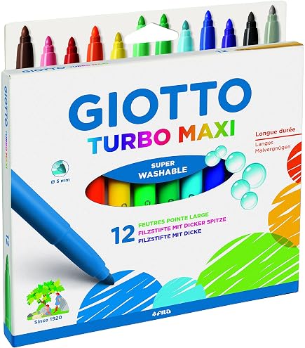 GIOTTO Be-bè - Étui 12 Maxi Crayons De Couleur + 1 Taille-Crayon - Pour Enfants Dès 2 Ans