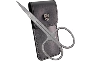 DREI SCHWERTER - Tijeras para piel curvadas | Para la eliminación precisa de restos de la piel. Calidad de marca inoxidable fabricada en Alemania. Contenido: estuche de uñas negro de piel sintética