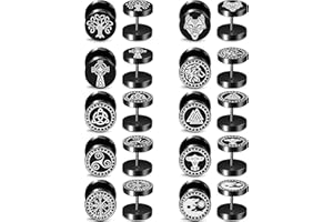 Adramata 10 Paia Orecchini Uomo Acciaio Chirurgico Orecchini Vichingo Fake Plug Piercing Trago Cartilagine Set Orecchini Neri Uomo Donne