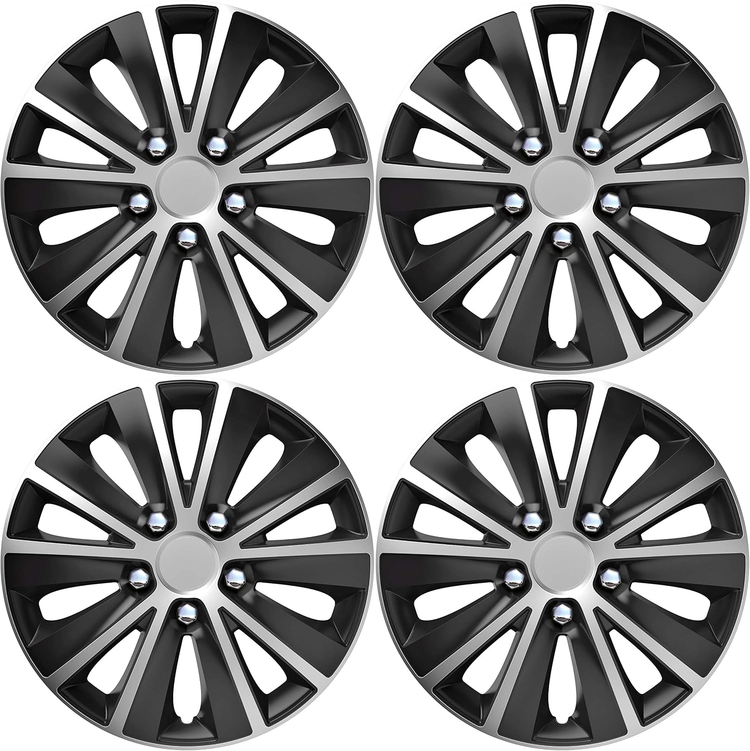 Versaco Car Wheel Trims RAPIDENCBS15 - Black/Silver 15 Inch 10-Spoke - Boxed Set of 4 Hubcaps - Includes Fittings/Instructions