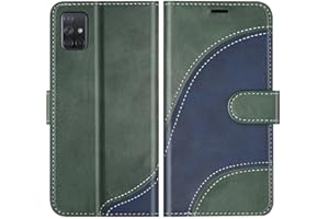 BoxTii Hülle für Galaxy A51, Leder Handyhülle für Samsung Galaxy A51, Ledertasche Klapphülle Schutzhülle mit Kartenfächer und Magnetverschluss, Grün