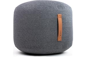 Coninx Pouf Poltrona a Sacco 53x48cm | Pouf Poggiapiedi divano | Poltroncina Rotonda | Pouffe Salotto| Puffo Sedersi o per Appoggiare i Piedi | Imbottitura Polistirolo | Lana Antracite