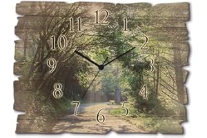 ARTLAND Wanduhr ohne Tickgeräusche aus Holz Quarz Uhr lautlos 40x30 cm Rechteckig Wald Landschaft Natur Bäume Frühling U1TD