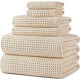 Polyte Set of 6 Waffle Microfiber Bath Towels Quick Dry 430gsm