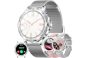 MYSHUN Smartwatch Damen mit Telefonfunktion, 1,2 Fitnessuhr Diamond Uhren Fitness Tracker 123 Sportmodi Aktivitätstracker 5ATM Wasserdicht mit Schlafmonitor Schrittzähler, Armbanduhr für IOS Android (Silber)